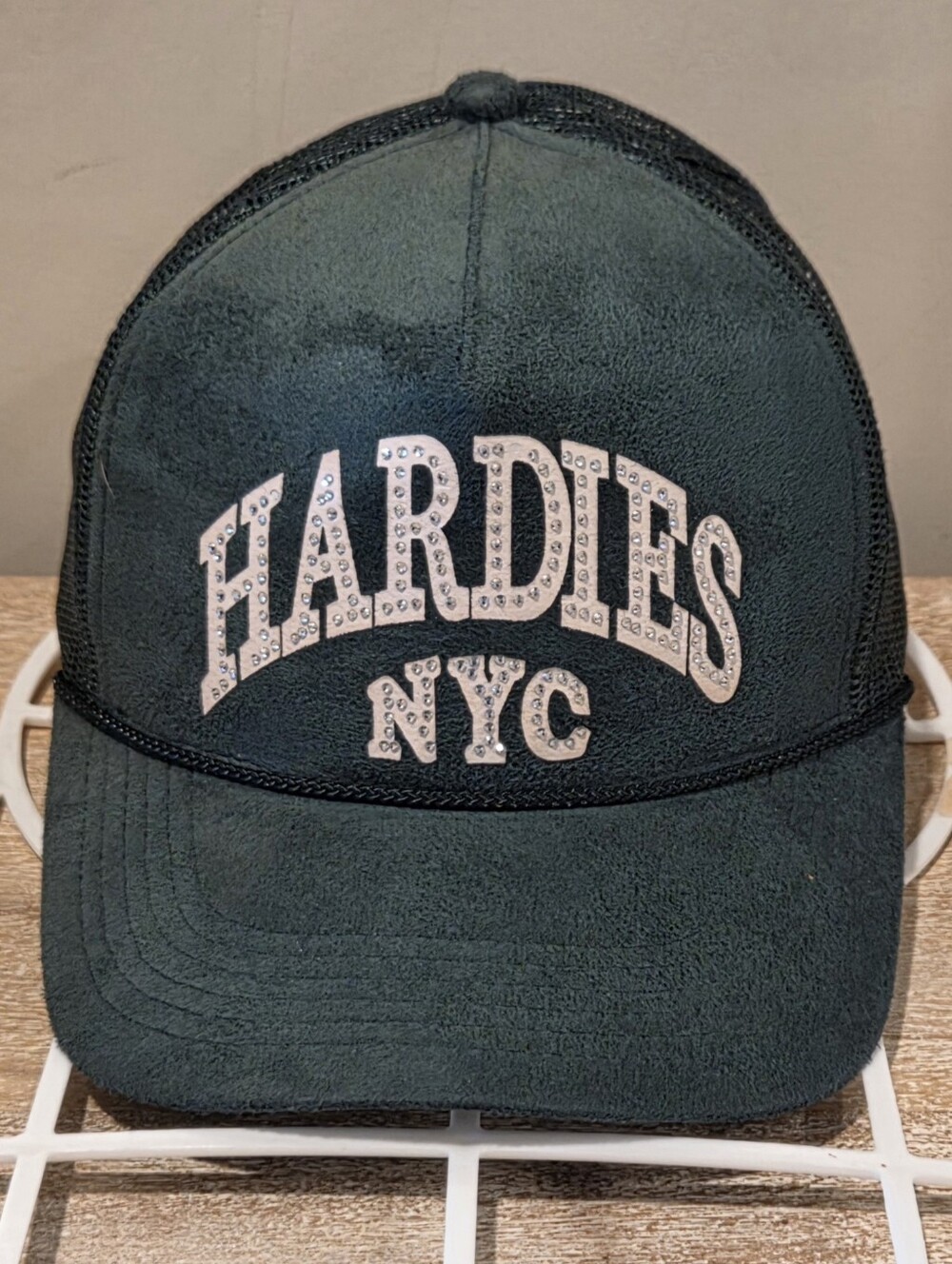 Hardies Hardware NYC Rhinestone Pre Curve Snapback Trucker Hat - Suede Green